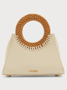Cult Gaia Chiara cream mini handbag with woven tan round handle